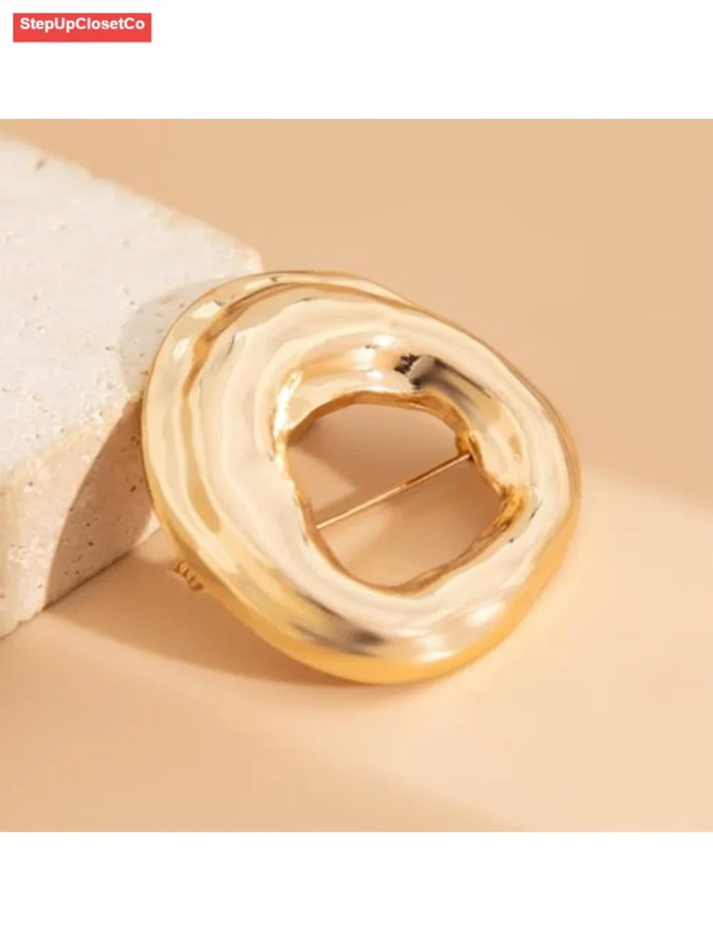 Chunky Gold Hollow Brooch Pin Geometric Y2K Statement Jewelry